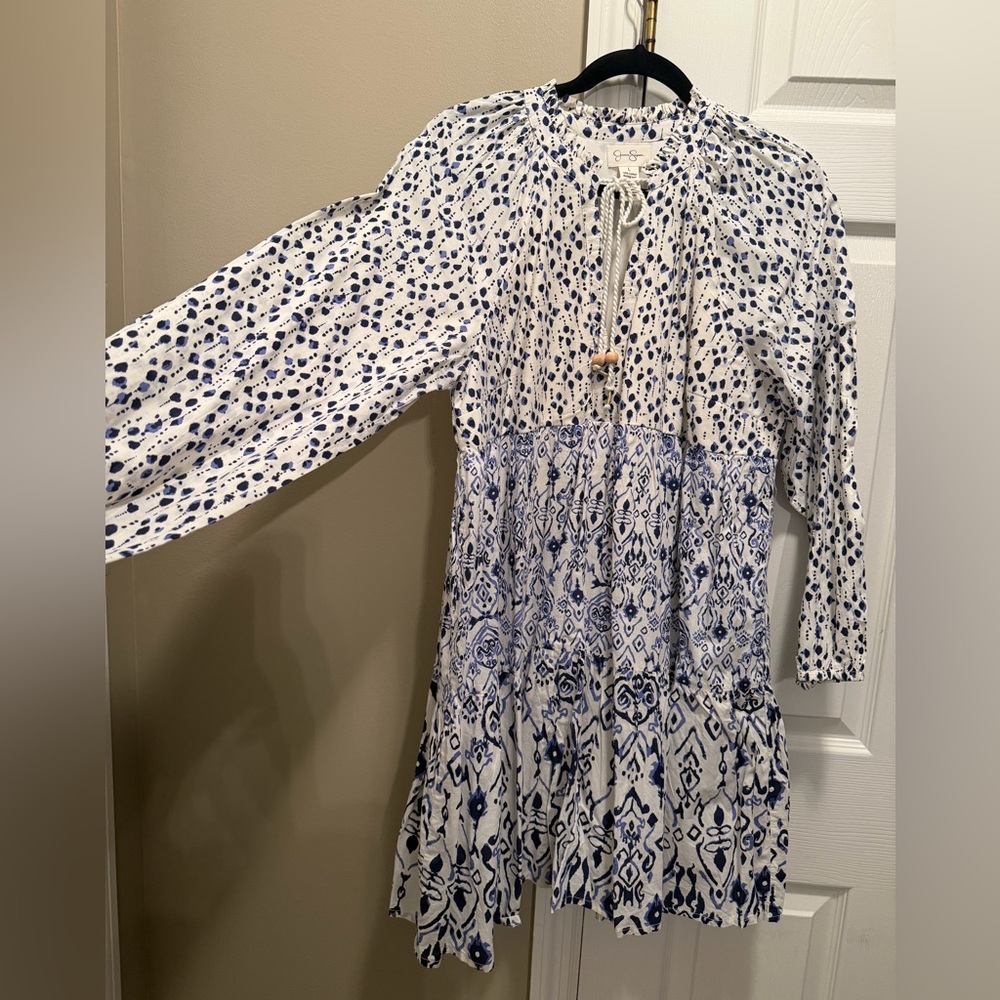 Jessica Simpson White and Blue Printed mini Dress